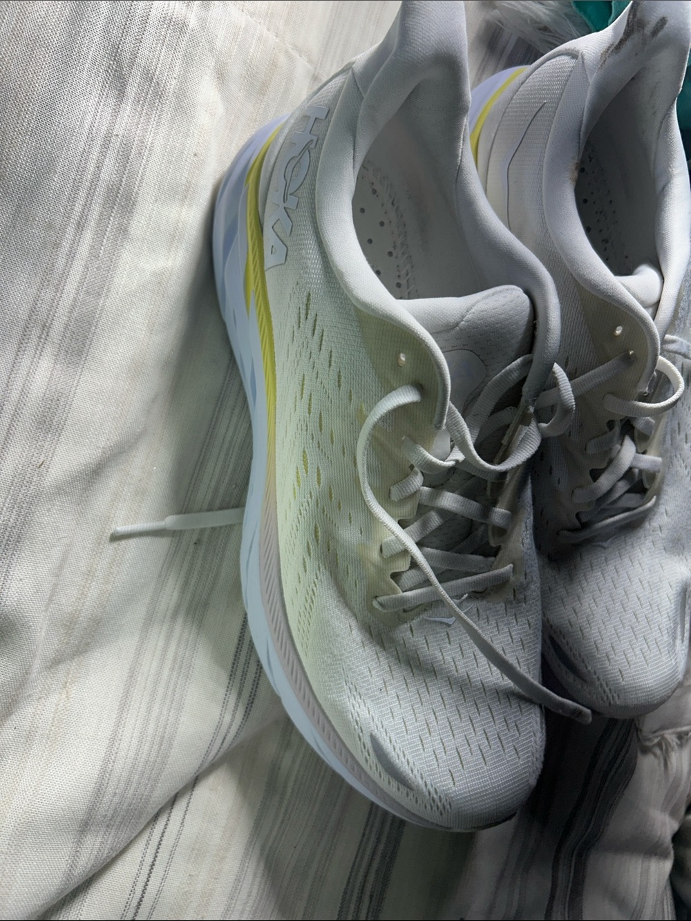 Hoka Women's White Sneakers with Yellow Accent